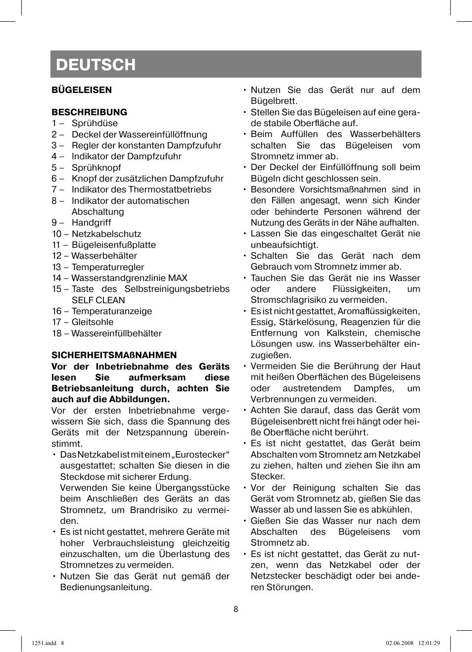 Deutsch | Vitek VT-1251 User Manual | Page 8 / 48