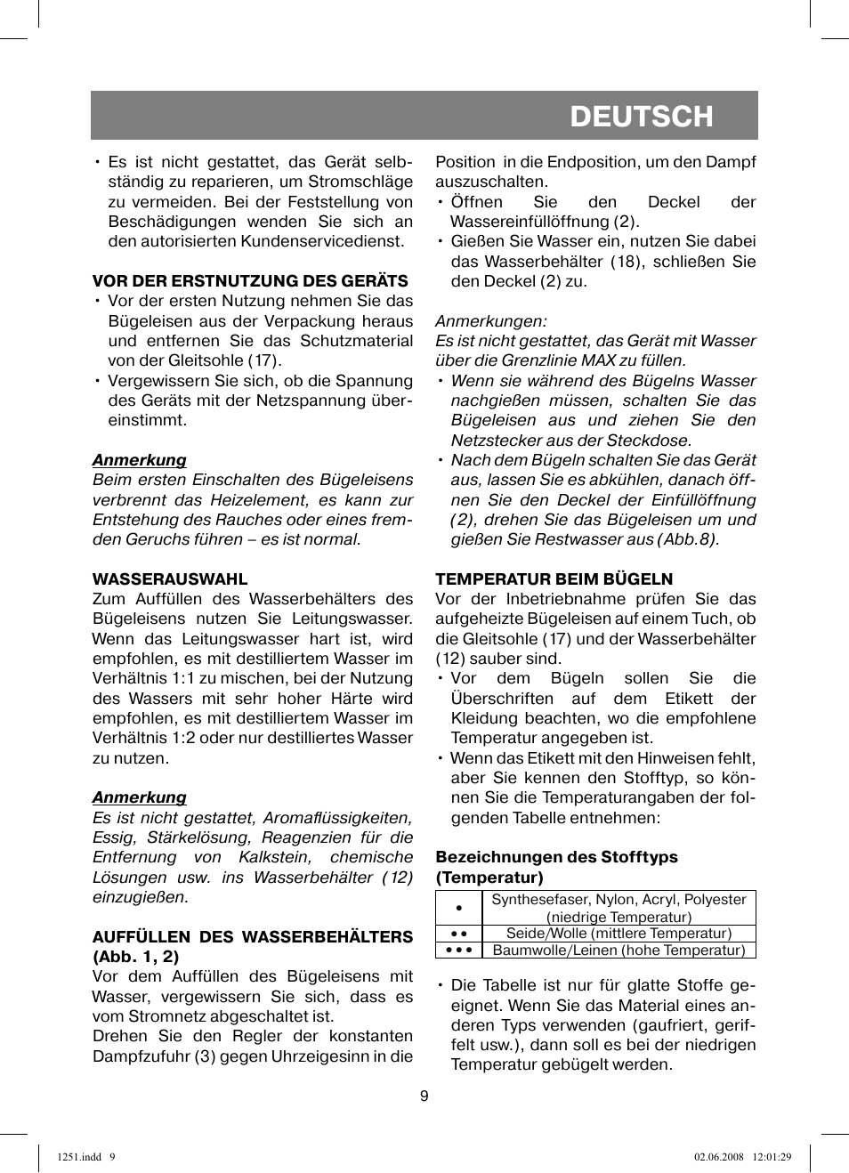 Deutsch | Vitek VT-1251 User Manual | Page 9 / 48