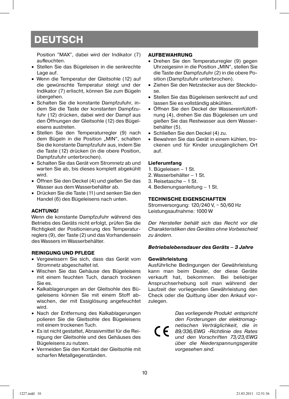 Deutsch | Vitek VT-1227 User Manual | Page 10 / 40