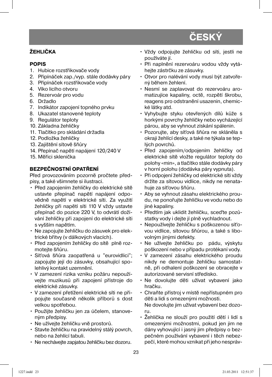 Český | Vitek VT-1227 User Manual | Page 23 / 40
