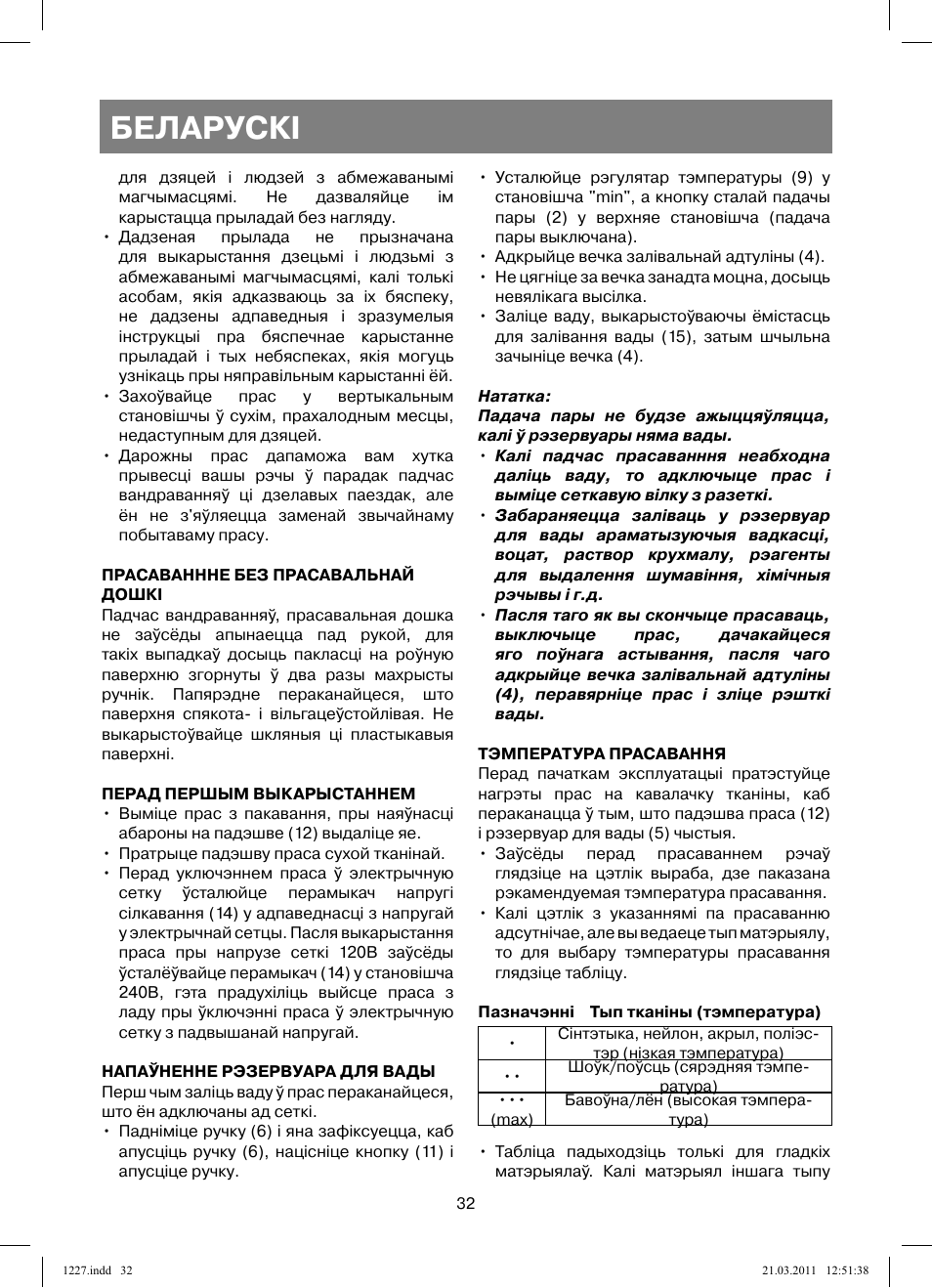 Беларускi | Vitek VT-1227 User Manual | Page 32 / 40