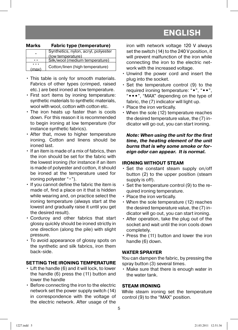 English | Vitek VT-1227 User Manual | Page 5 / 40