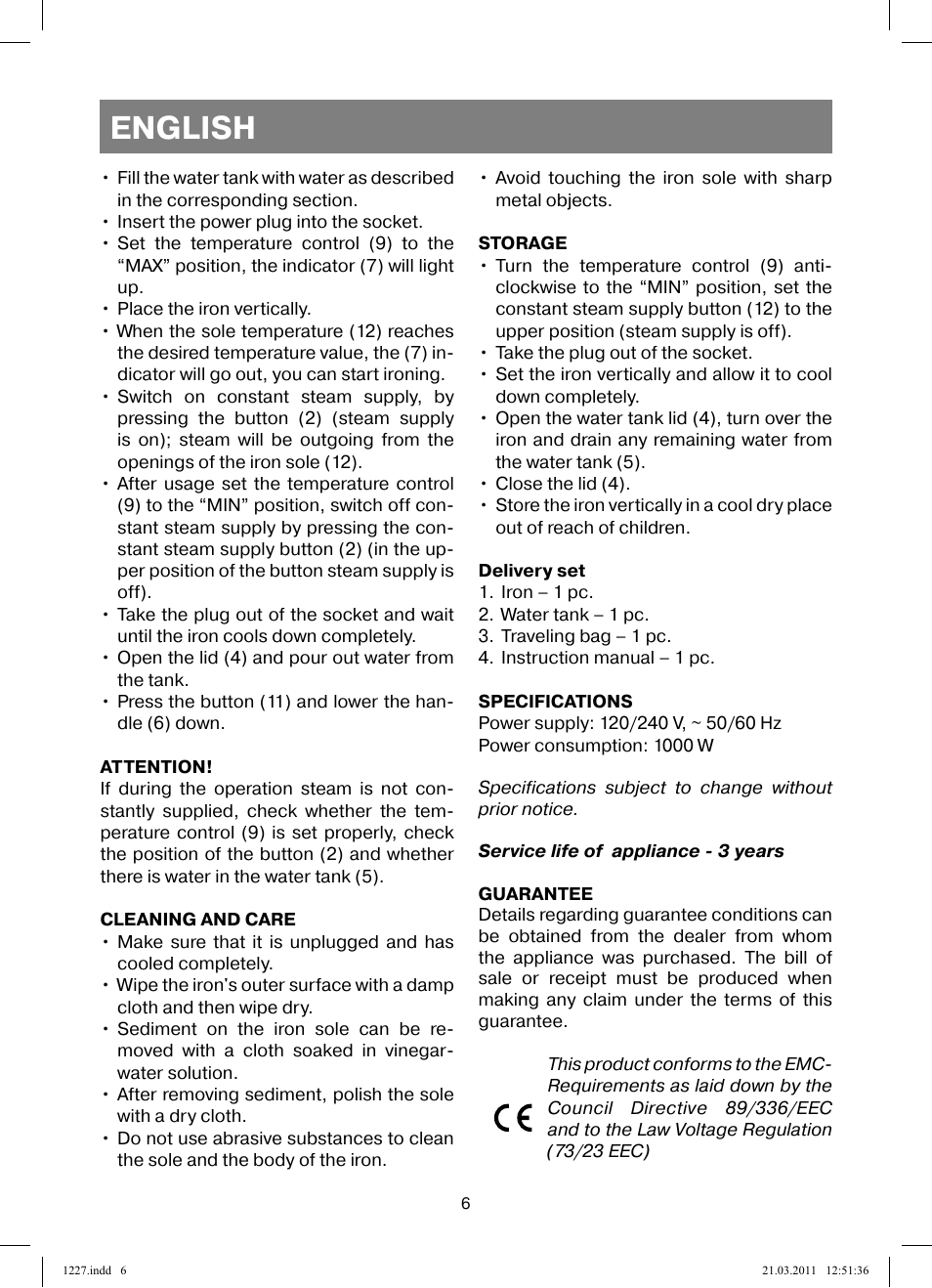 English | Vitek VT-1227 User Manual | Page 6 / 40