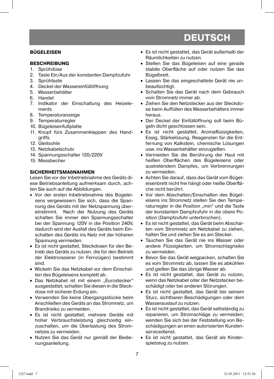 Deutsch | Vitek VT-1227 User Manual | Page 7 / 40