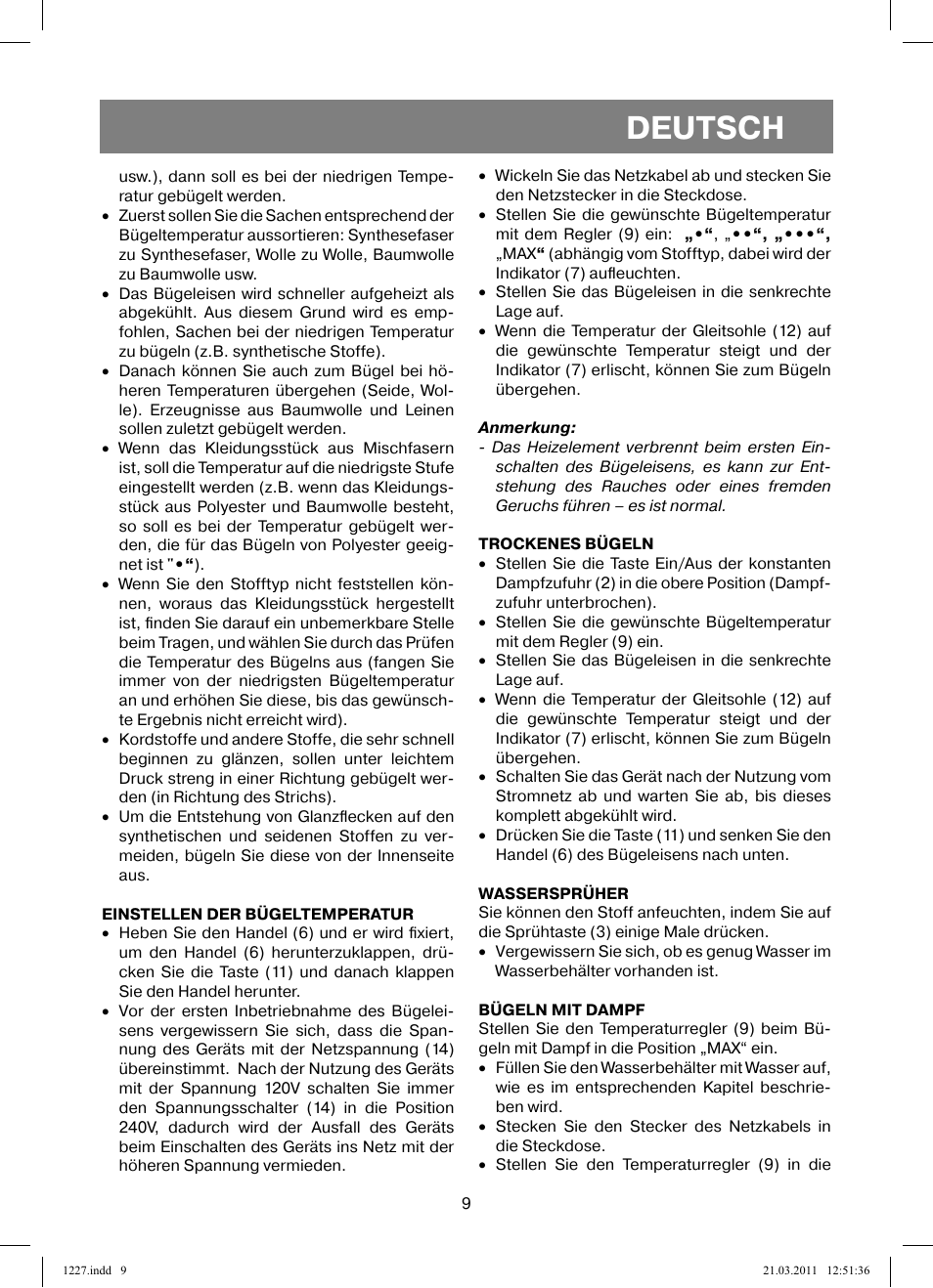 Deutsch | Vitek VT-1227 User Manual | Page 9 / 40