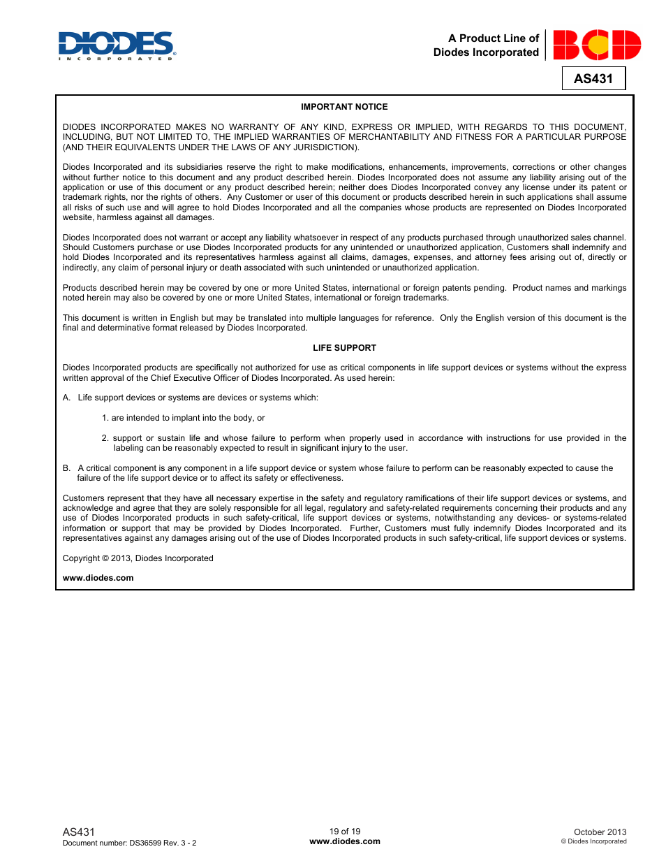 As431 | Diodes AS431 User Manual | Page 19 / 19