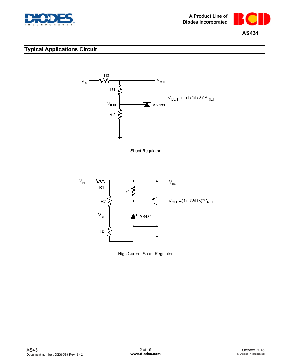 As431, Typical applications circuit | Diodes AS431 User Manual | Page 2 / 19