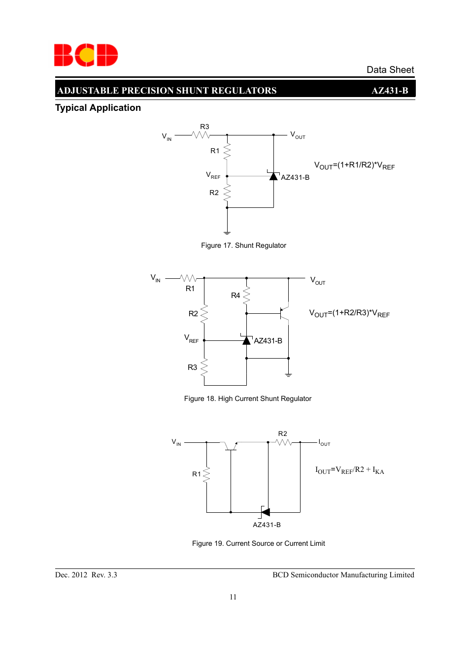 Data sheet, Adjustable precision shunt regulators az431-b, Typical application | Diodes AZ431B User Manual | Page 11 / 18