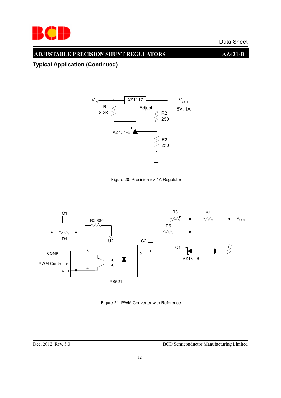 Data sheet, Adjustable precision shunt regulators az431-b, Typical application (continued) | Diodes AZ431B User Manual | Page 12 / 18