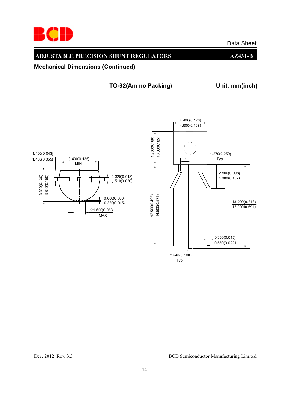 Data sheet | Diodes AZ431B User Manual | Page 14 / 18