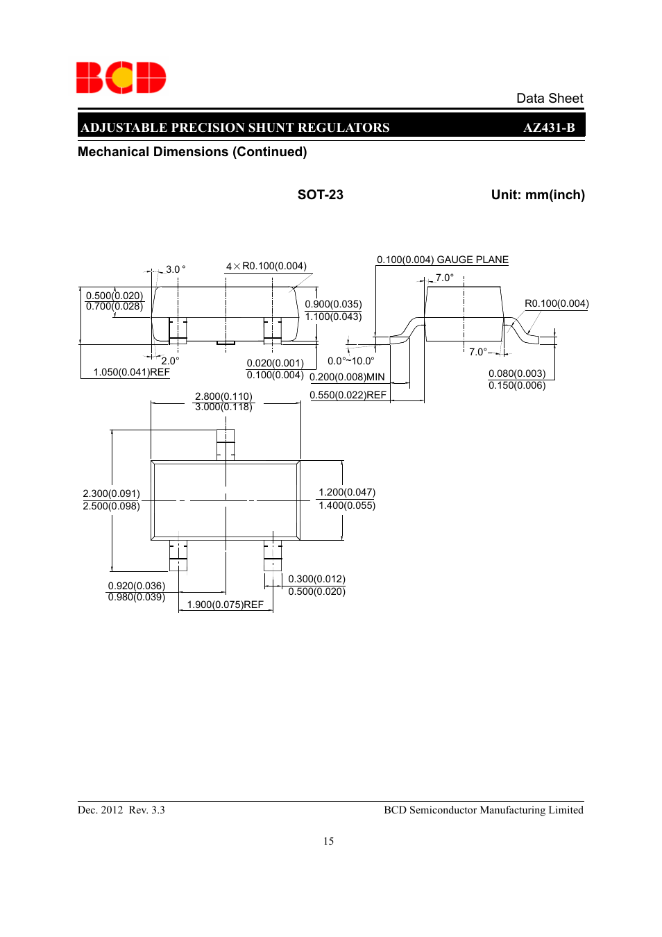 Data sheet | Diodes AZ431B User Manual | Page 15 / 18