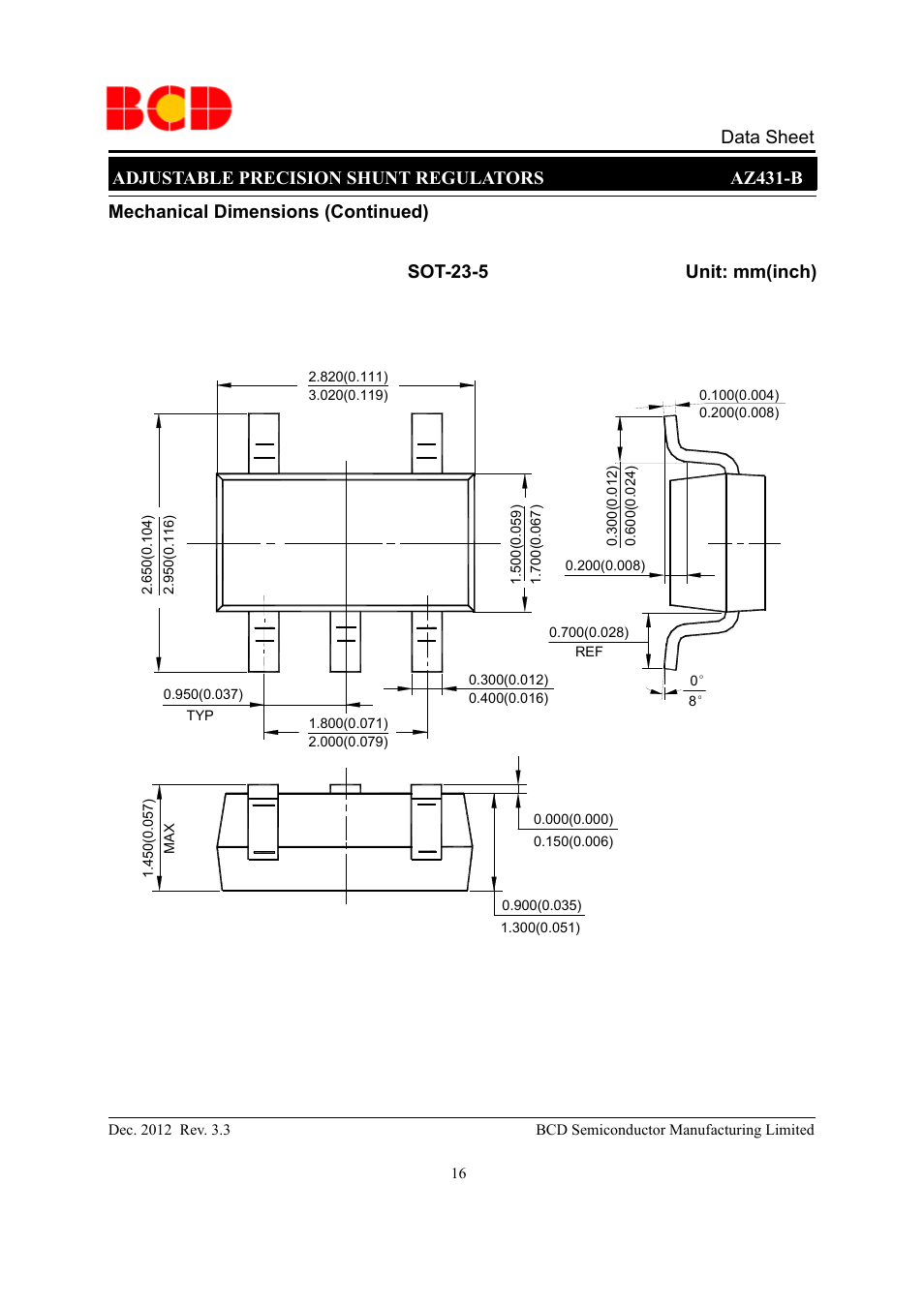 Data sheet | Diodes AZ431B User Manual | Page 16 / 18
