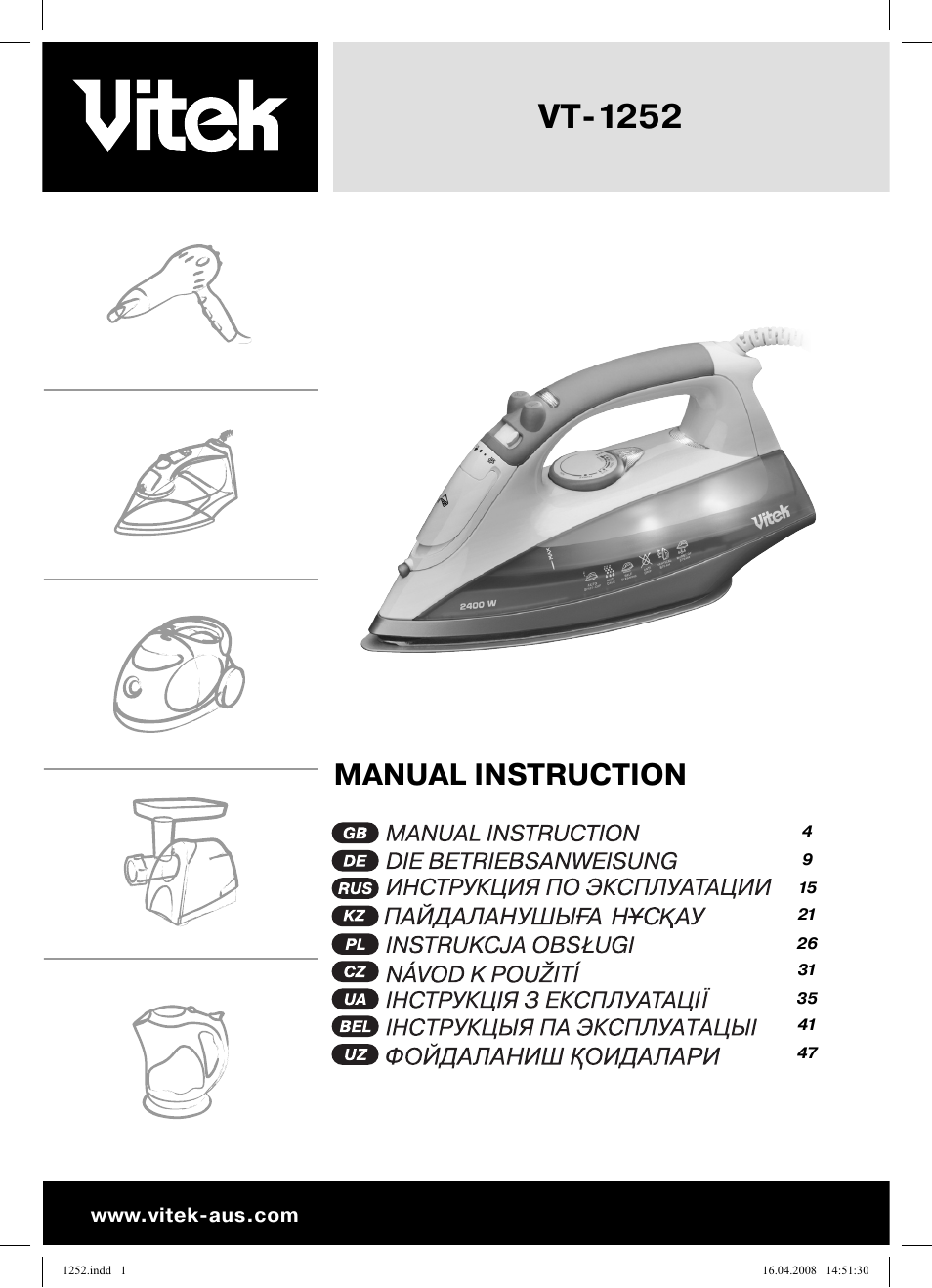 Vitek VT-1252 User Manual | 52 pages