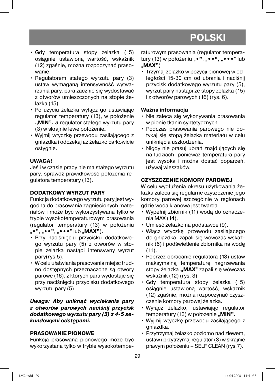 Polski | Vitek VT-1252 User Manual | Page 29 / 52