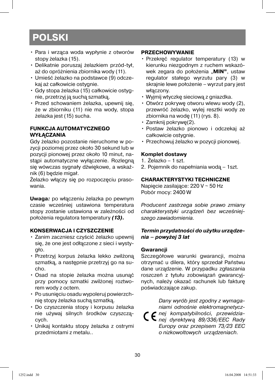 Polski | Vitek VT-1252 User Manual | Page 30 / 52