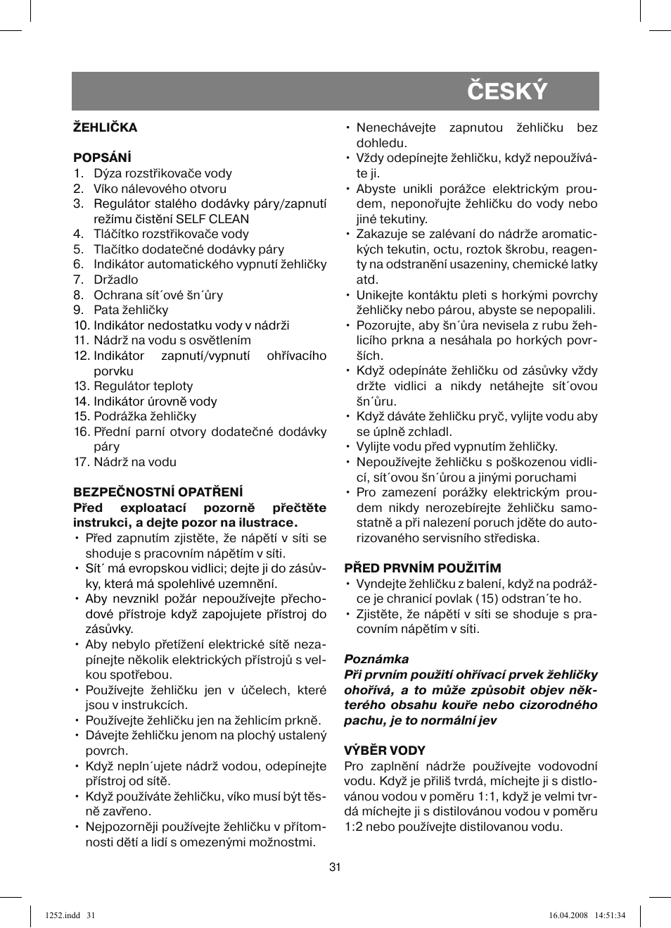 Český | Vitek VT-1252 User Manual | Page 31 / 52