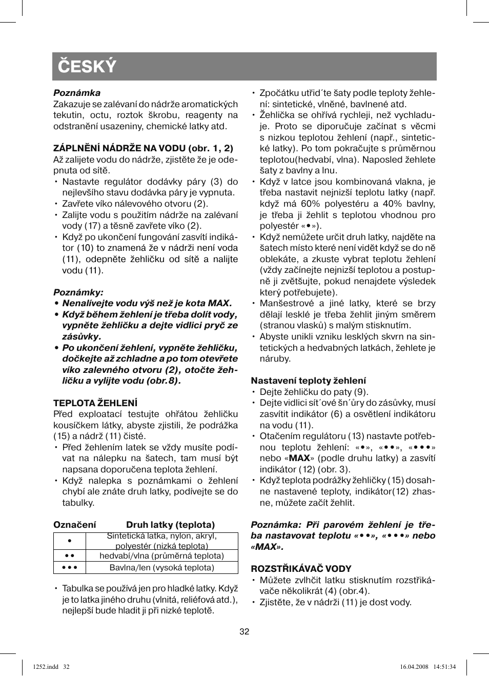 Český | Vitek VT-1252 User Manual | Page 32 / 52