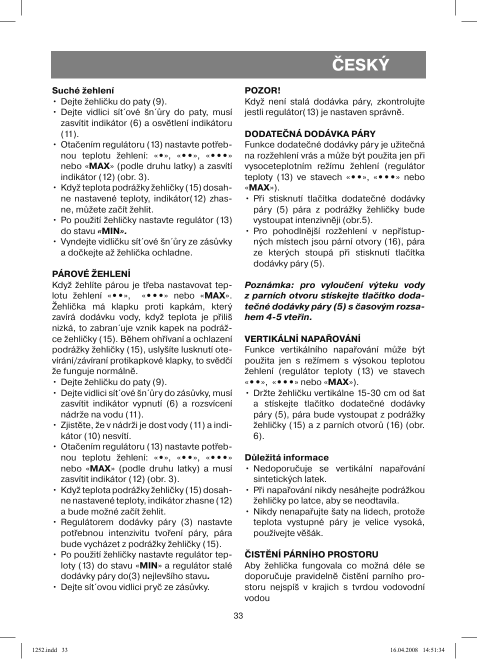 Český | Vitek VT-1252 User Manual | Page 33 / 52