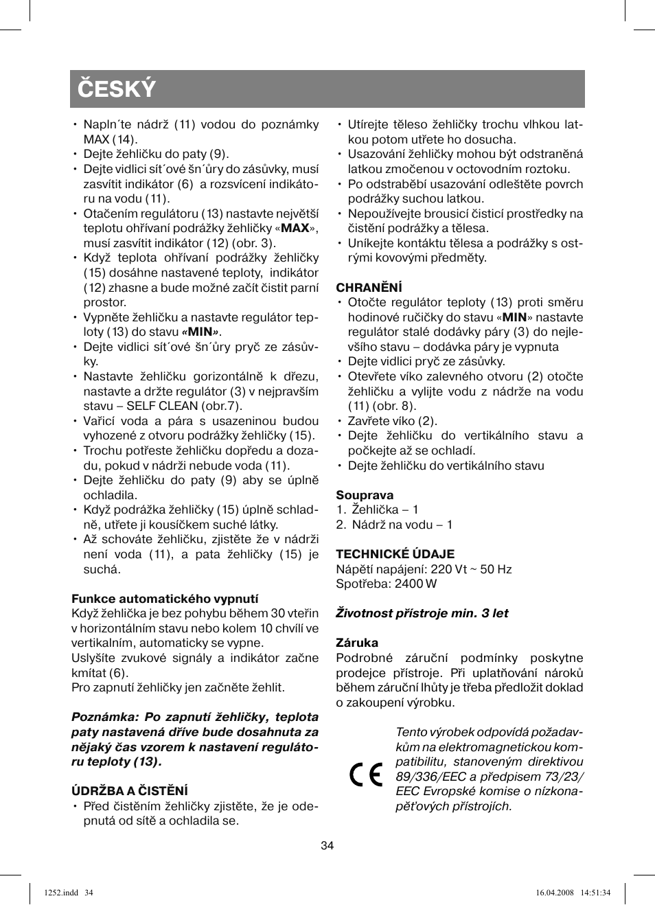 Český | Vitek VT-1252 User Manual | Page 34 / 52