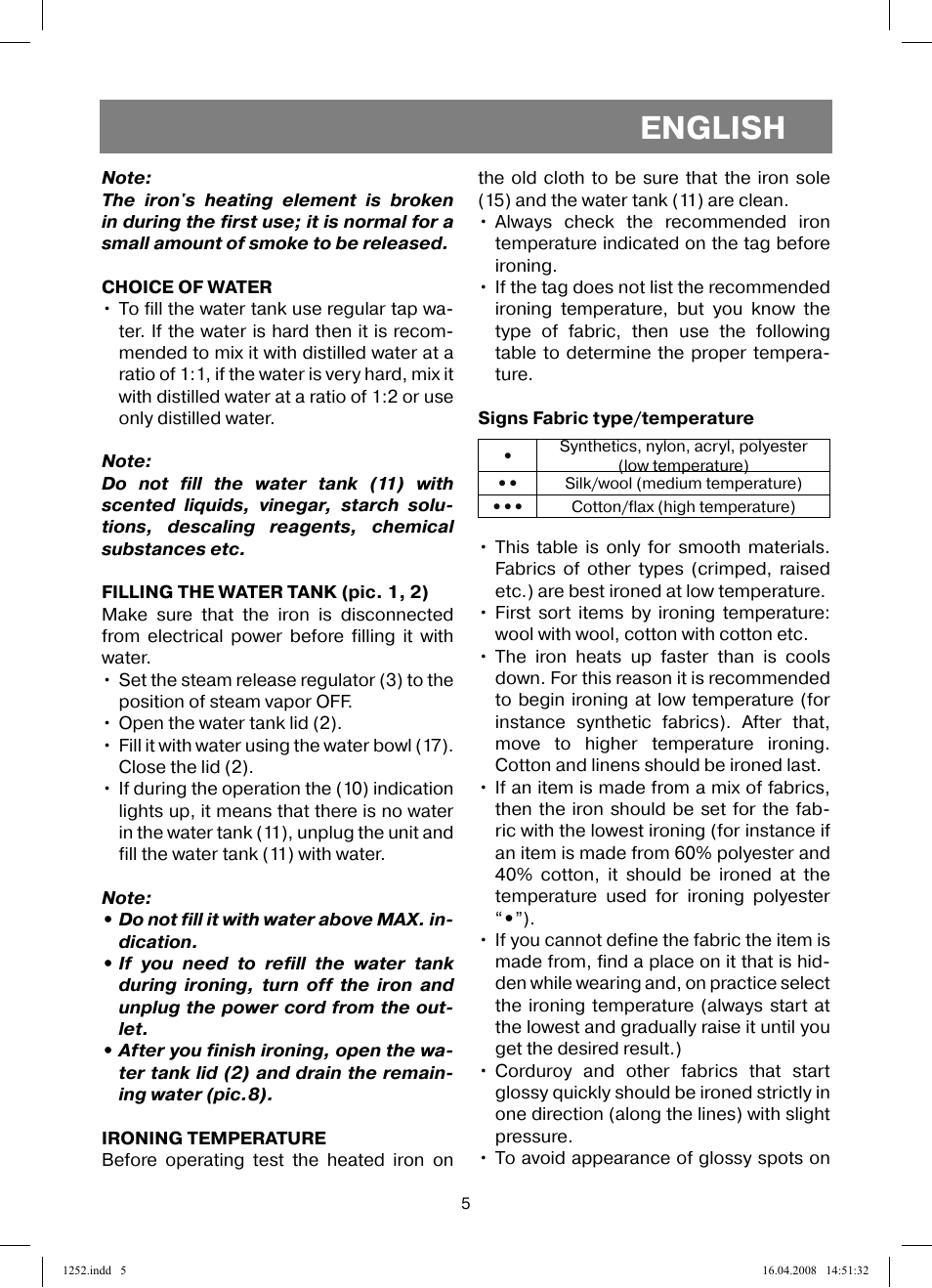 English | Vitek VT-1252 User Manual | Page 5 / 52