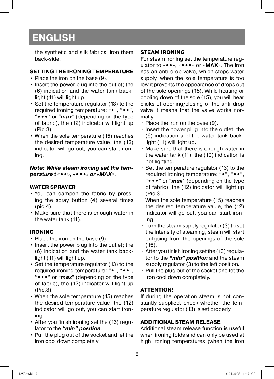 English | Vitek VT-1252 User Manual | Page 6 / 52