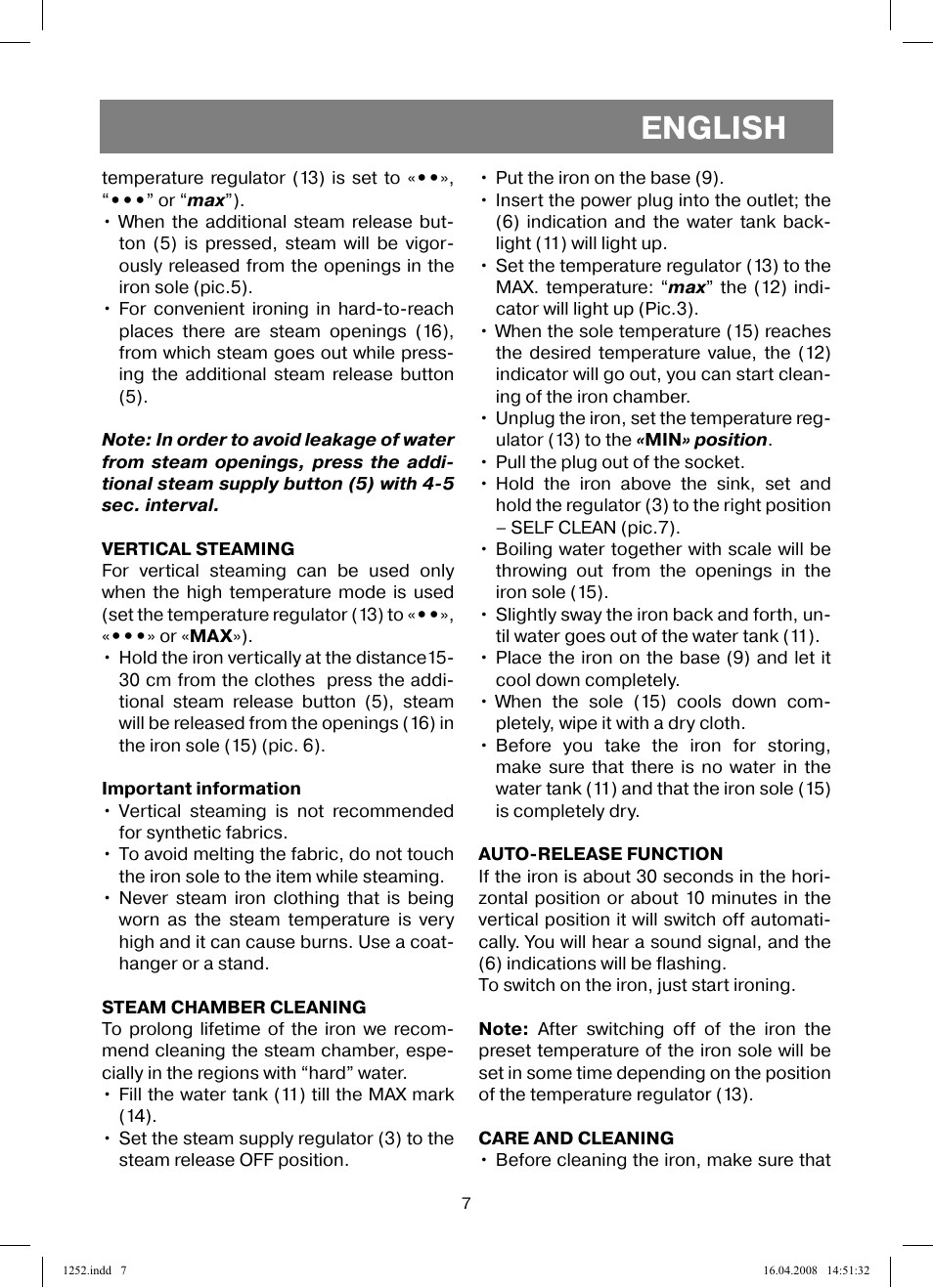 English | Vitek VT-1252 User Manual | Page 7 / 52