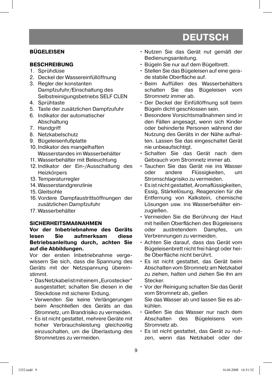 Deutsch | Vitek VT-1252 User Manual | Page 9 / 52