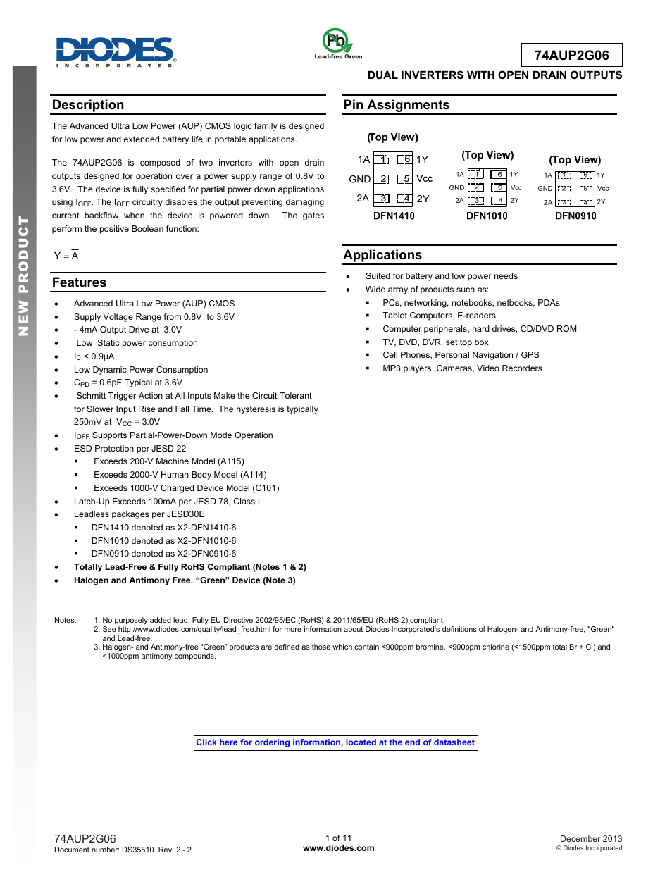 Diodes 74AUP2G06 User Manual | 11 pages