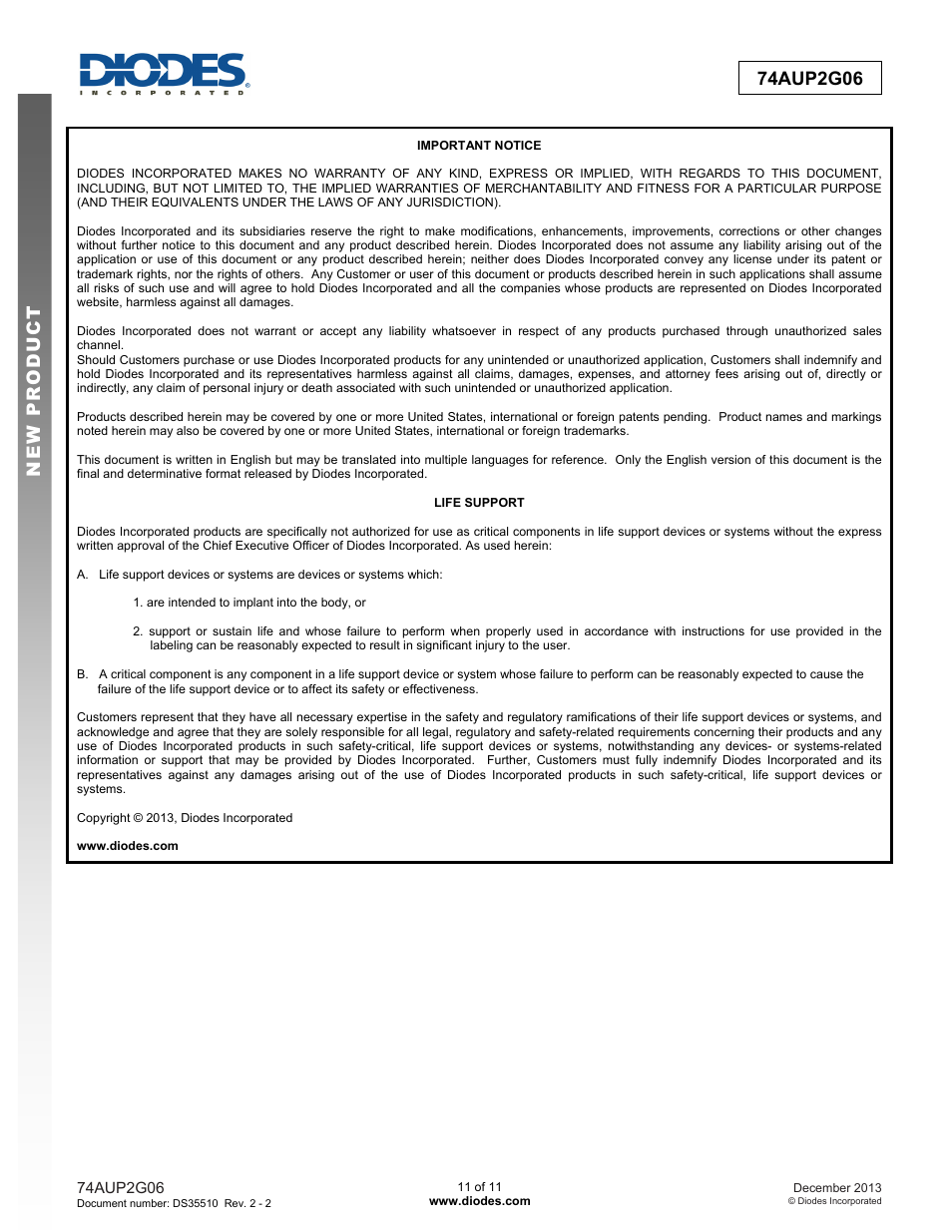 Diodes 74AUP2G06 User Manual | Page 11 / 11