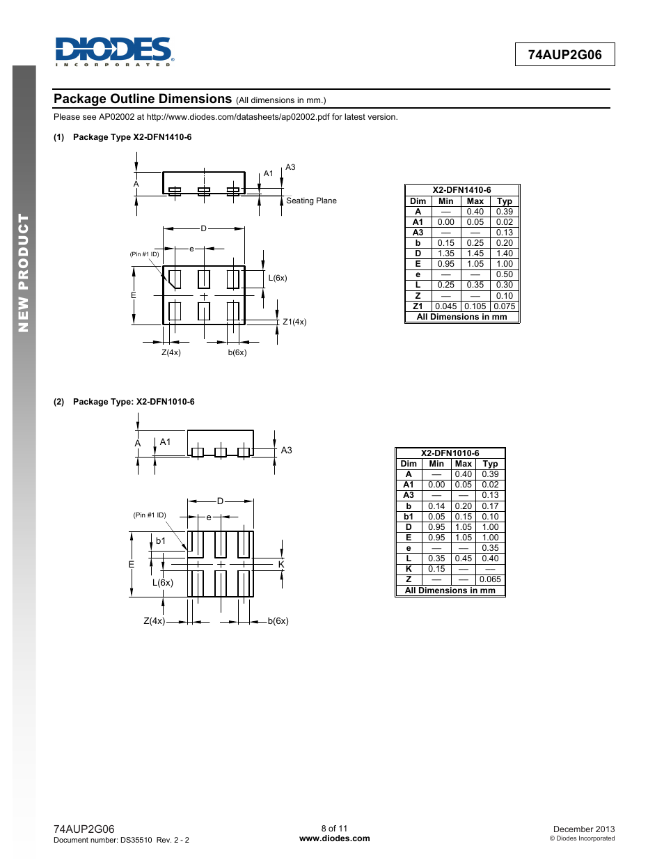 Package outline dimensions | Diodes 74AUP2G06 User Manual | Page 8 / 11