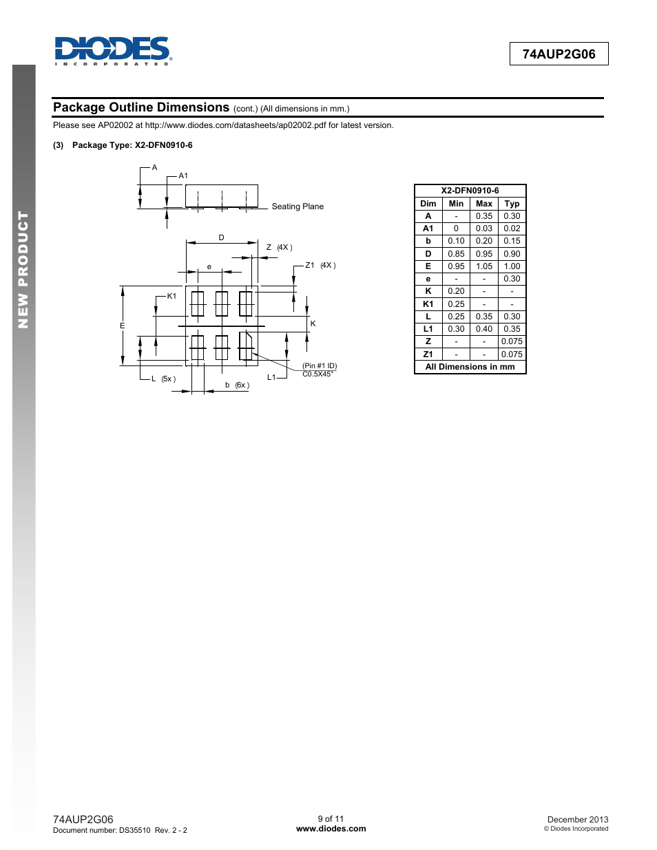 Package outline dimensions | Diodes 74AUP2G06 User Manual | Page 9 / 11