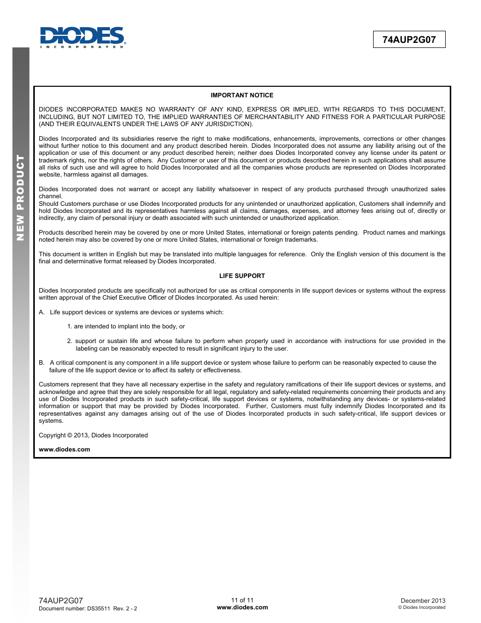 Diodes 74AUP2G07 User Manual | Page 11 / 11