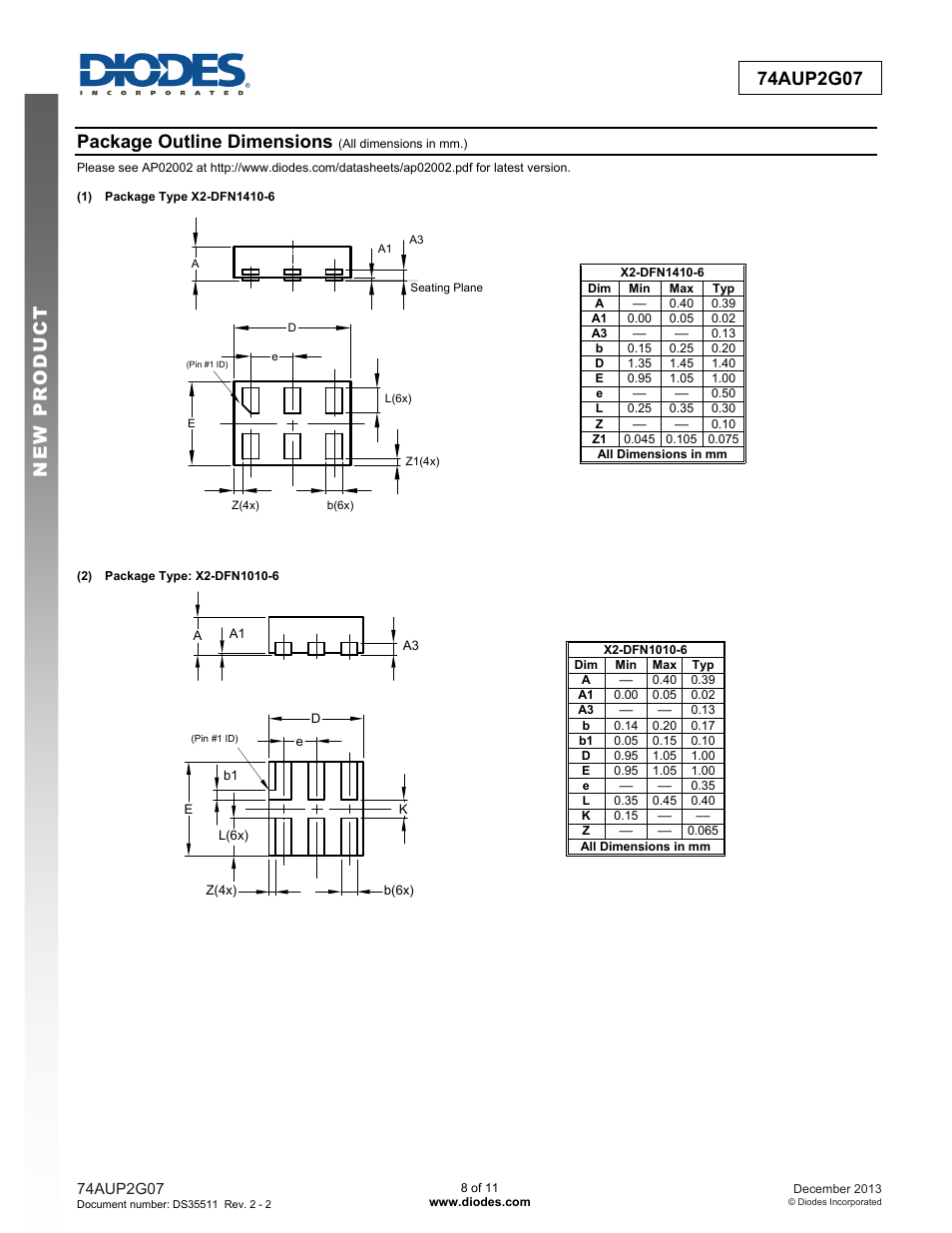 Package outline dimensions | Diodes 74AUP2G07 User Manual | Page 8 / 11