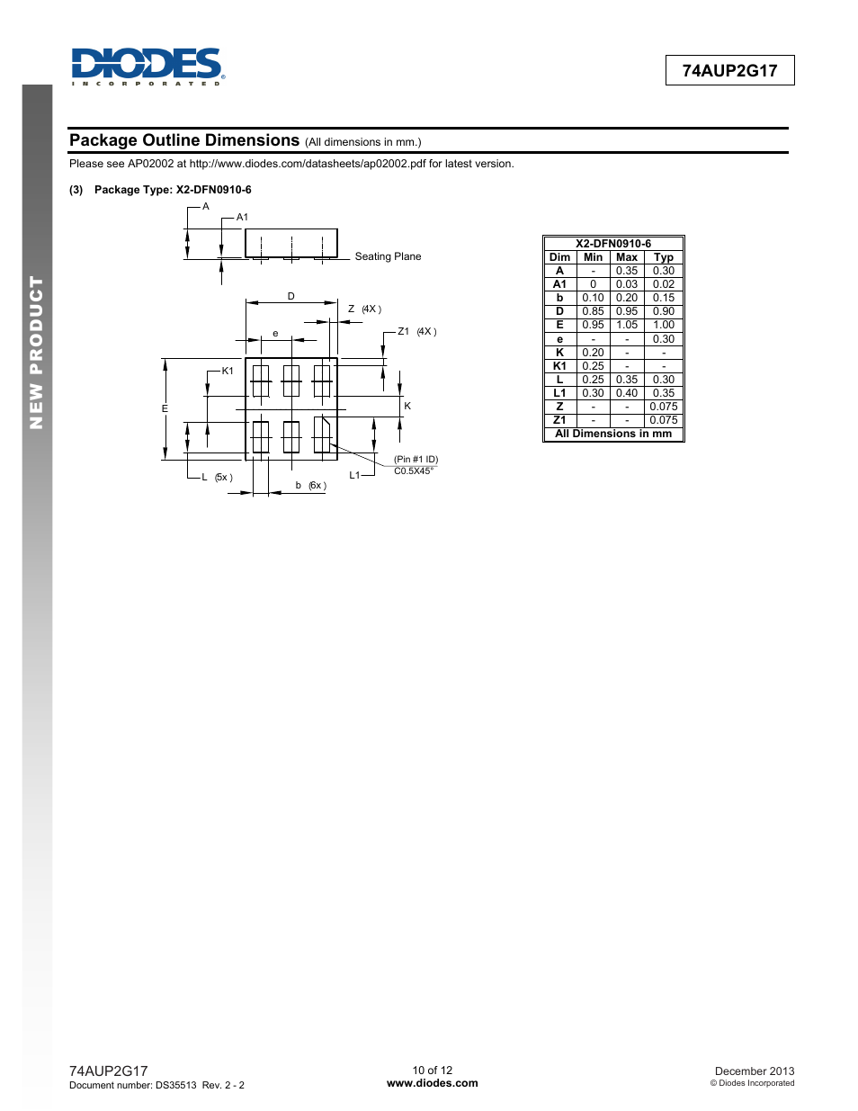 Package outline dimensions | Diodes 74AUP2G17 User Manual | Page 10 / 12