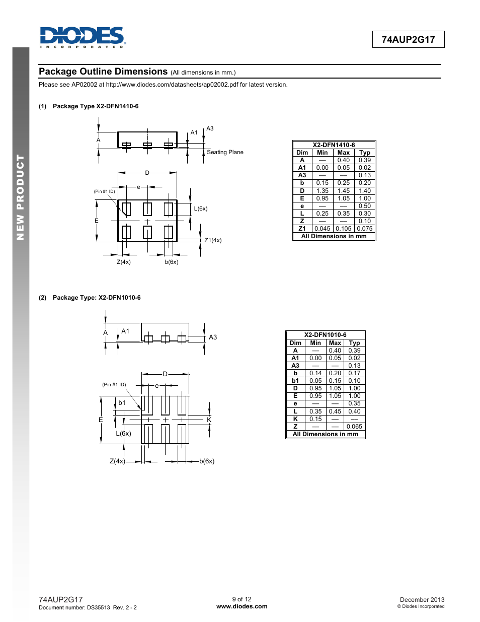 Package outline dimensions | Diodes 74AUP2G17 User Manual | Page 9 / 12