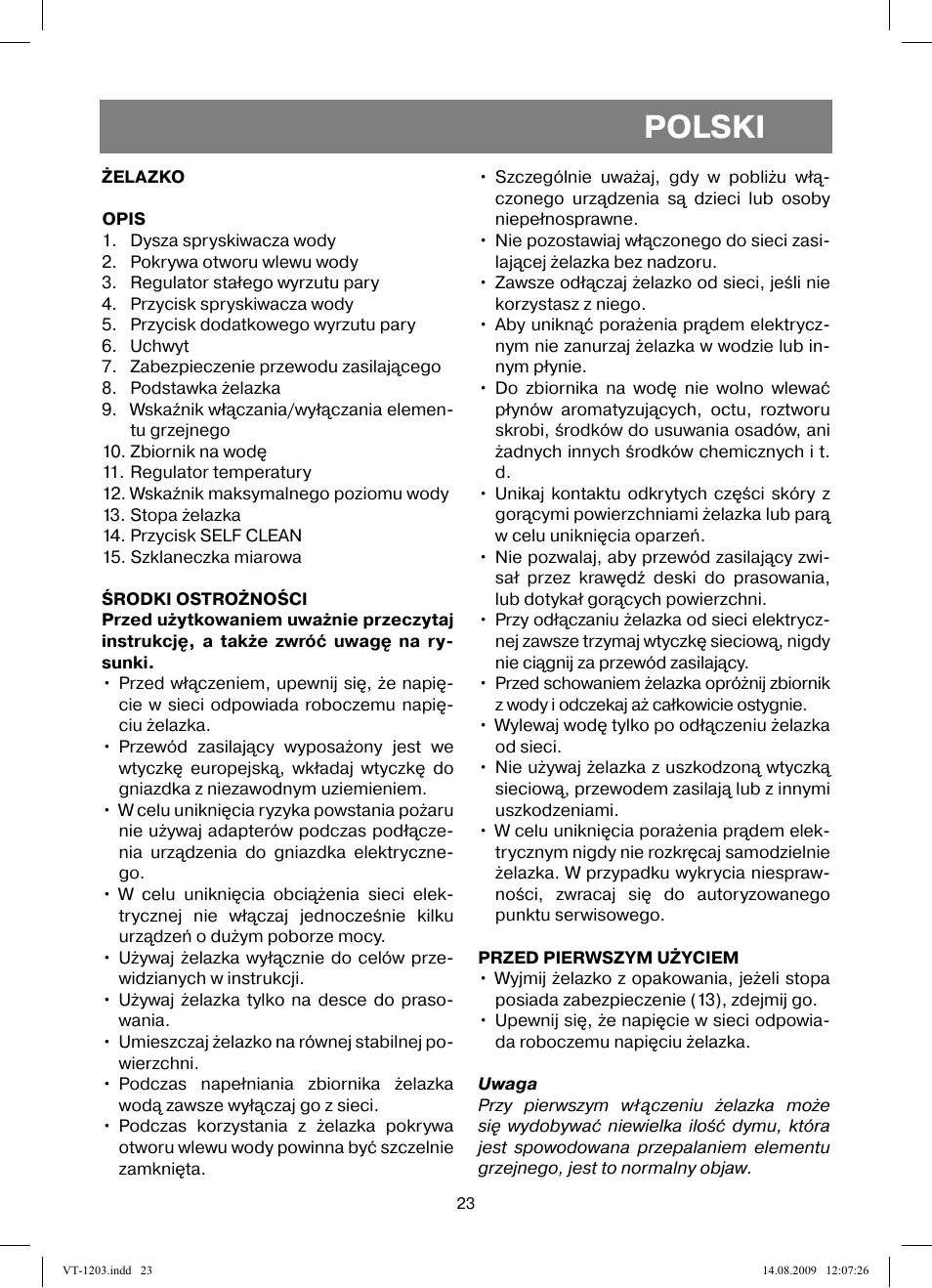 Polski | Vitek VT-1203 User Manual | Page 23 / 44