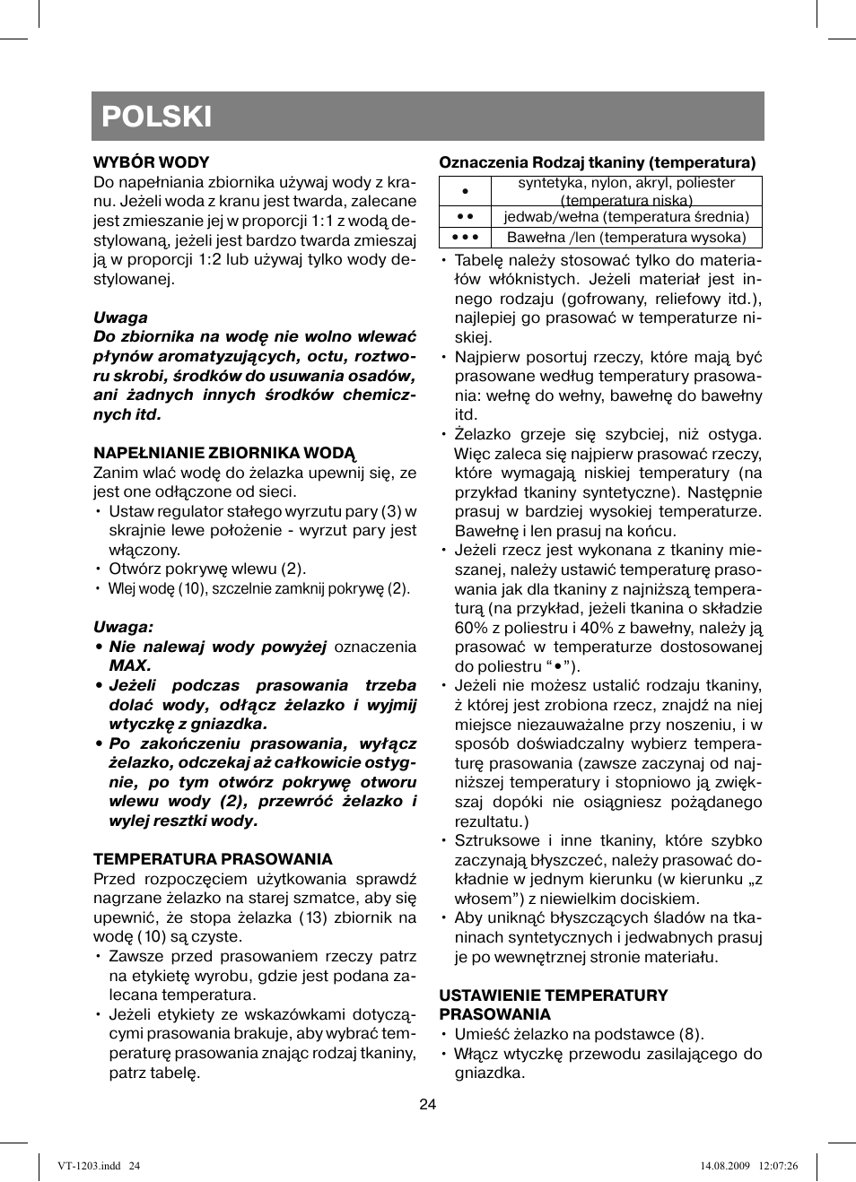 Polski | Vitek VT-1203 User Manual | Page 24 / 44