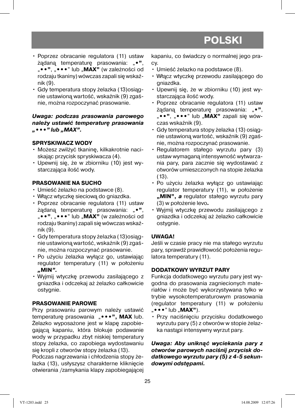 Polski | Vitek VT-1203 User Manual | Page 25 / 44