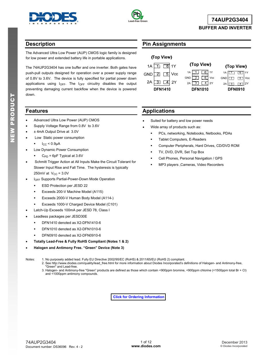 Diodes 74AUP2G3404 User Manual | 12 pages