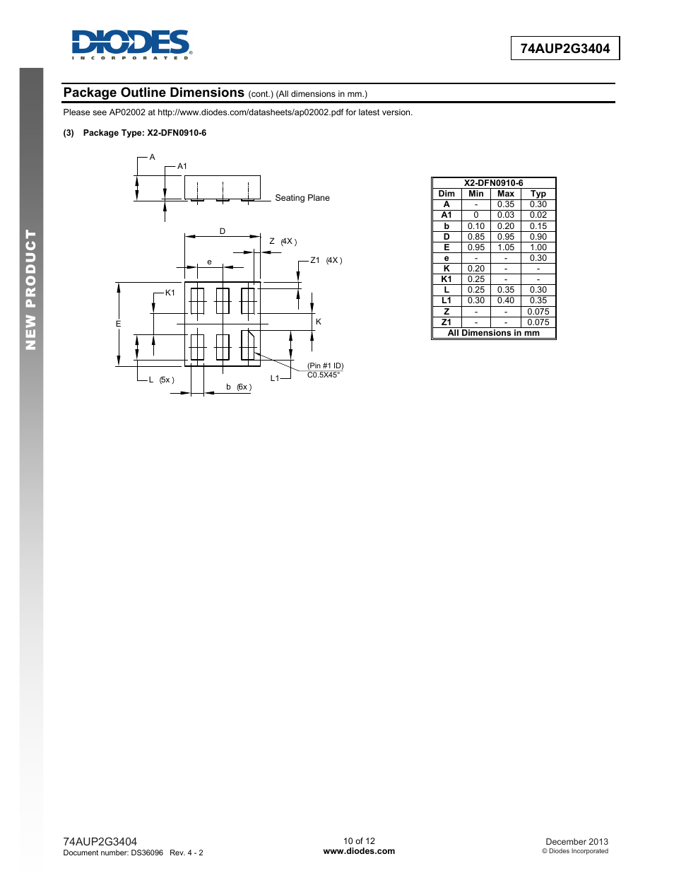 Package outline dimensions | Diodes 74AUP2G3404 User Manual | Page 10 / 12