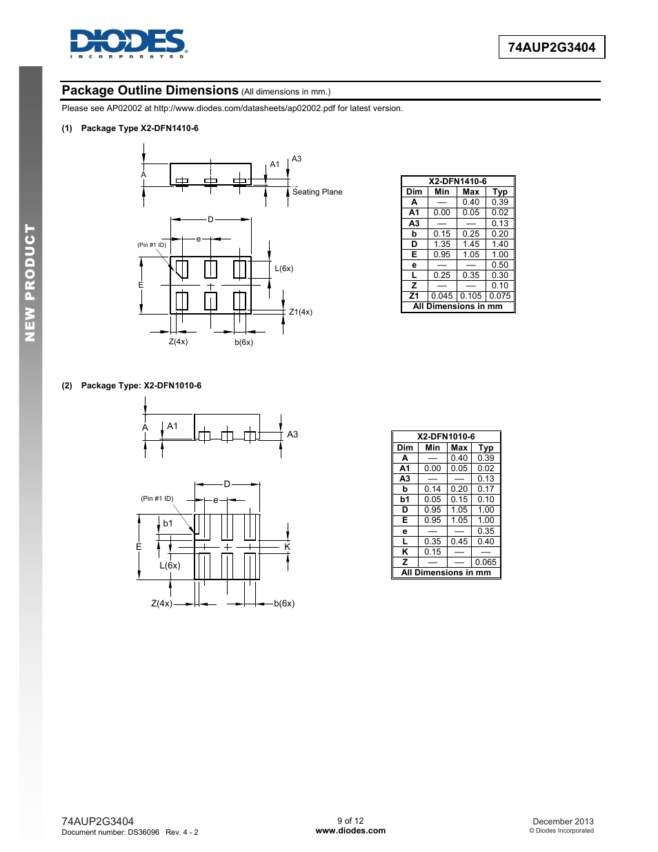 Package outline dimensions | Diodes 74AUP2G3404 User Manual | Page 9 / 12