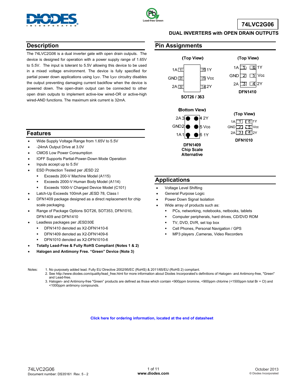Diodes 74LVC2G06 User Manual | 11 pages