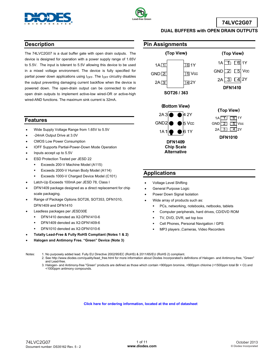 Diodes 74LVC2G07 User Manual | 11 pages