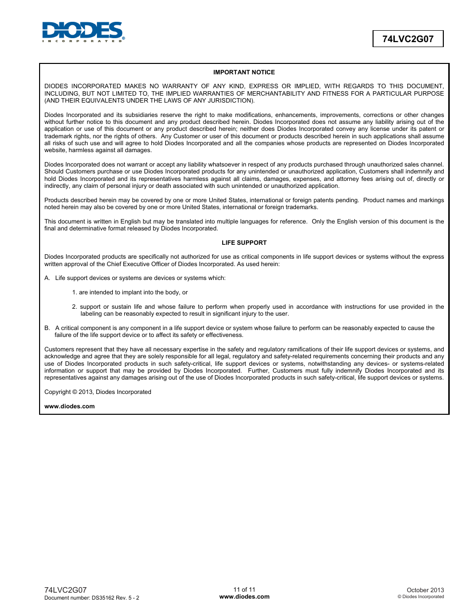 Diodes 74LVC2G07 User Manual | Page 11 / 11