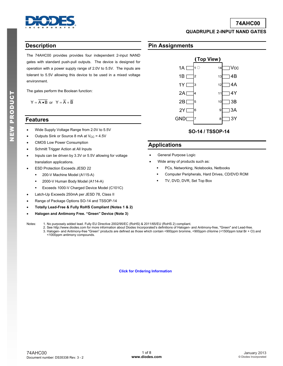 Diodes 74AHC00 User Manual | 8 pages