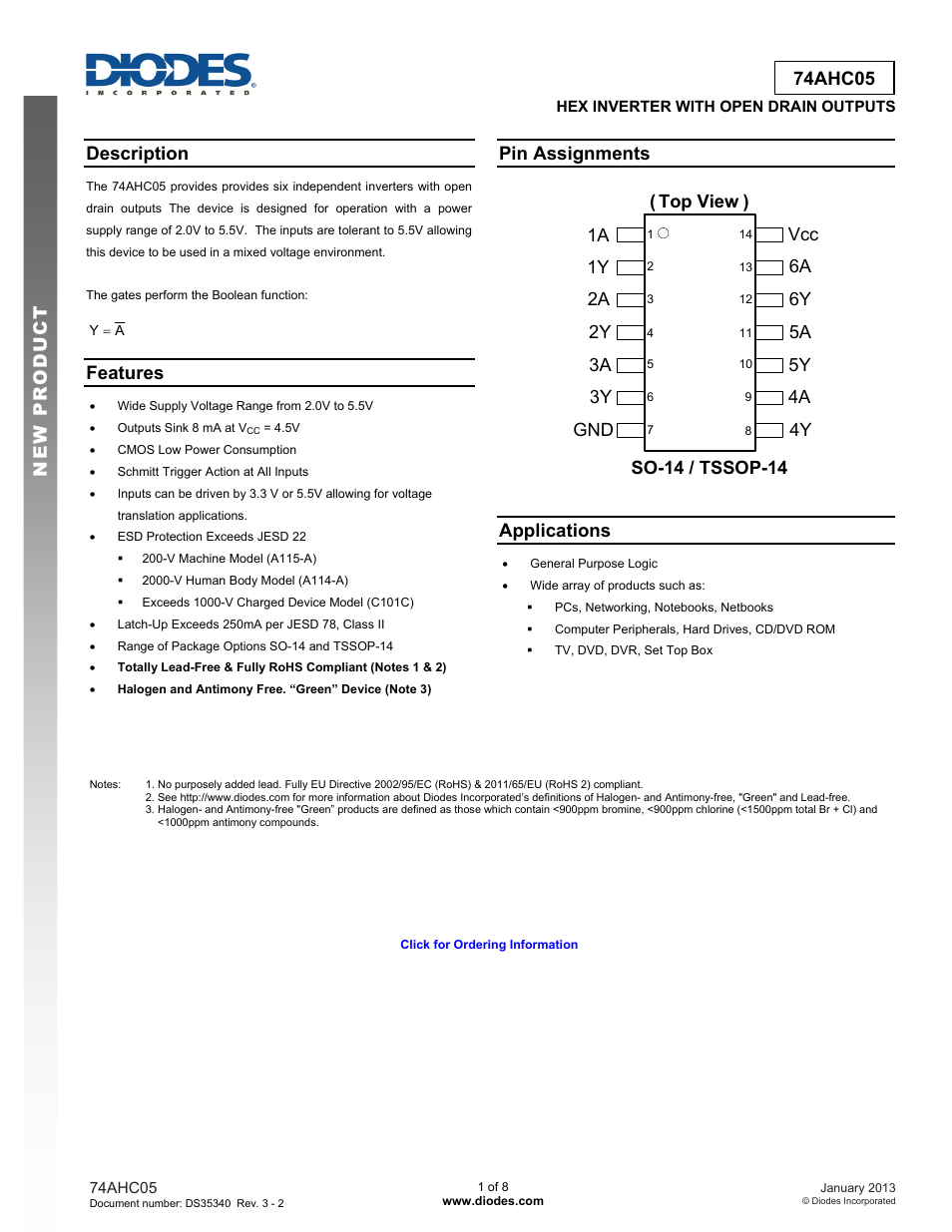 Diodes 74AHC05 User Manual | 8 pages