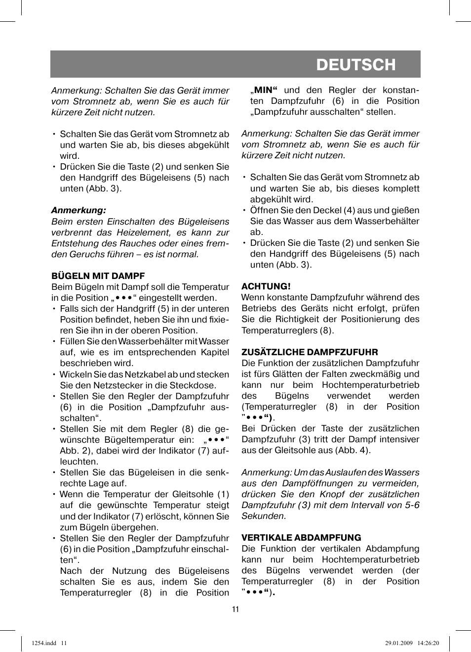 Deutsch | Vitek VT-1254 User Manual | Page 11 / 48