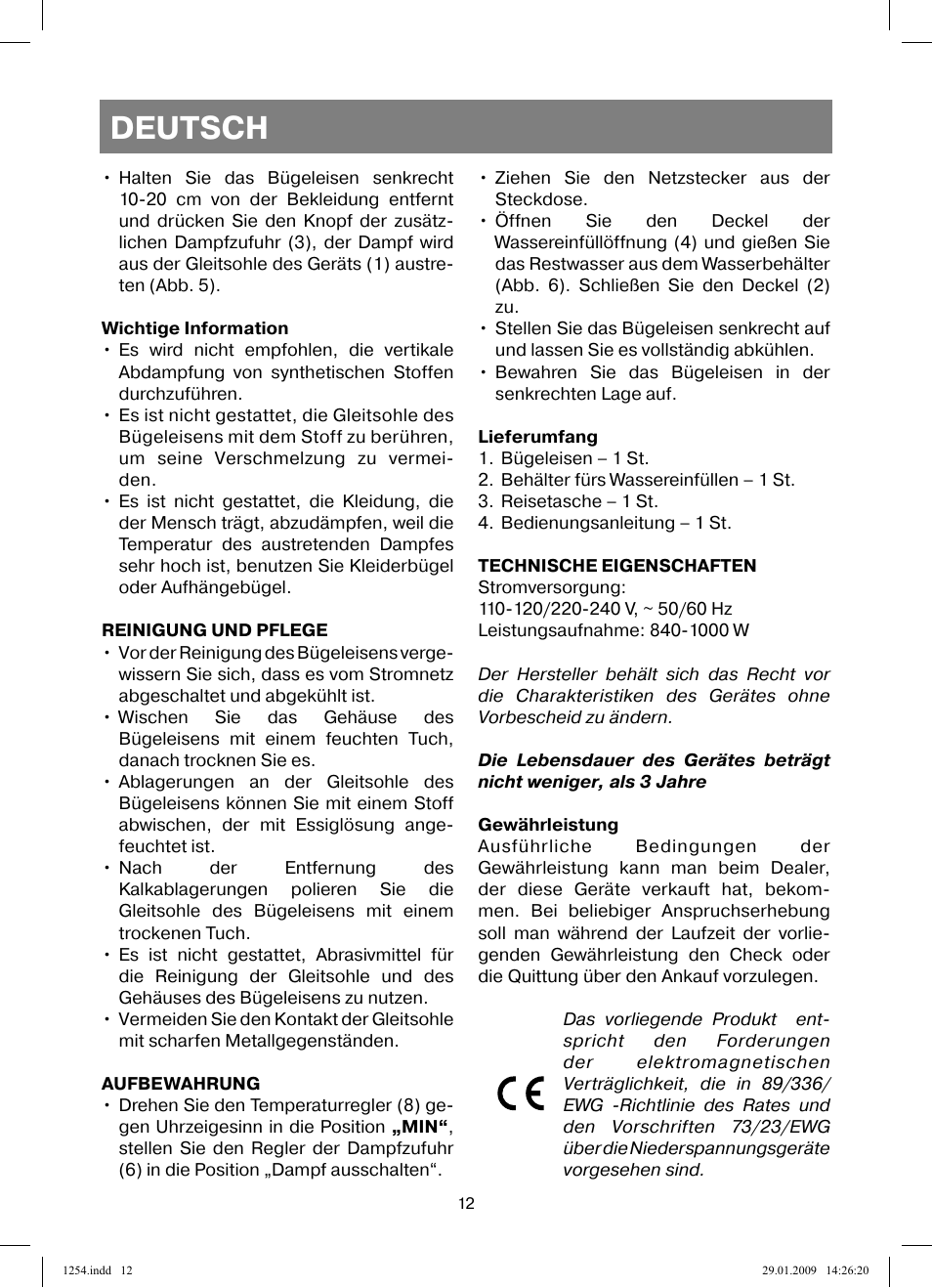 Deutsch | Vitek VT-1254 User Manual | Page 12 / 48