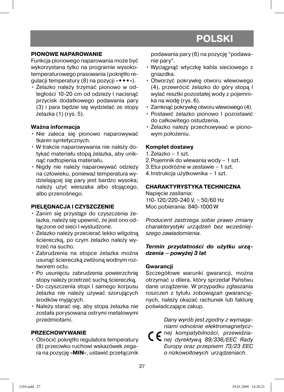 Polski | Vitek VT-1254 User Manual | Page 27 / 48