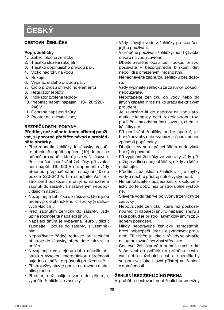 Český | Vitek VT-1254 User Manual | Page 28 / 48